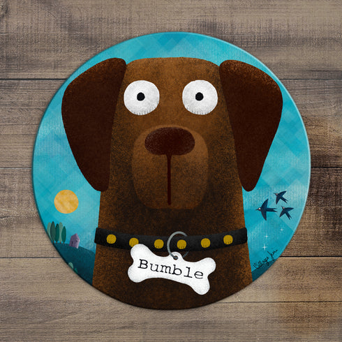 Chocolate Labrador - Personalised Pooch Circular Glass Art Worktop Saver
